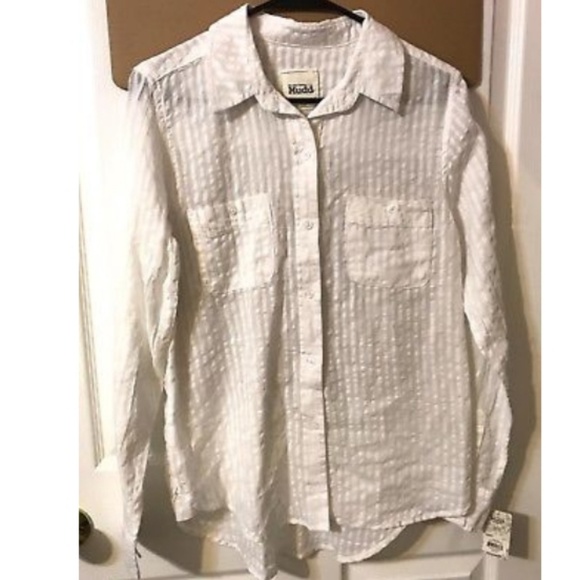 **** Mudd LS Dobby Button Up Double Pocket Shirt in White sheer Pin Stripes - Picture 7 of 11